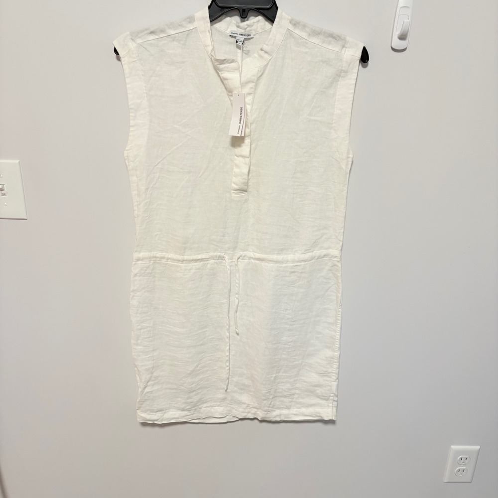 James‎ Perse Linen Drawstring Shift Dress White size 2 Sleeveless Mini